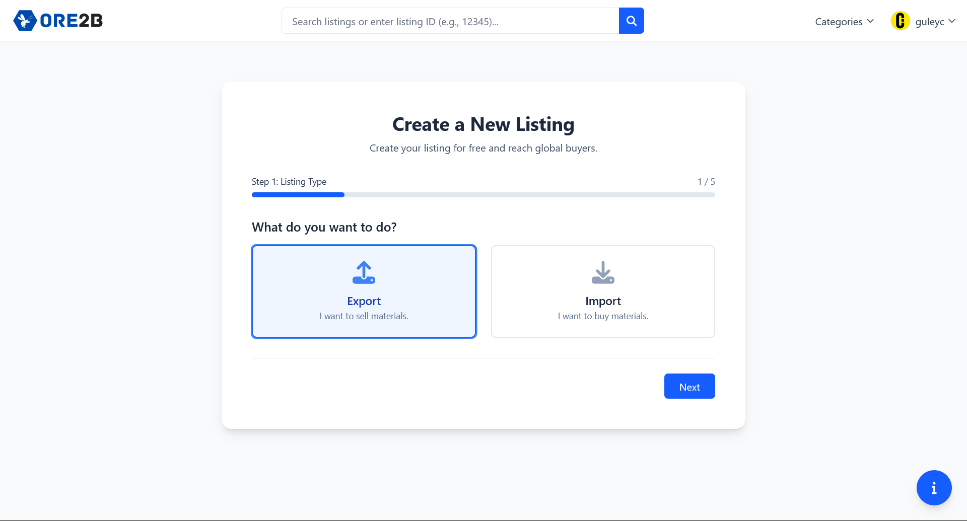 Create Listing Step 1