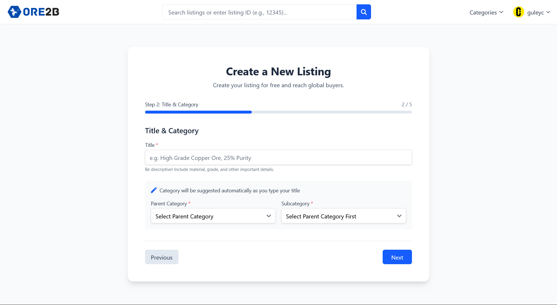 Create Listing Step 2