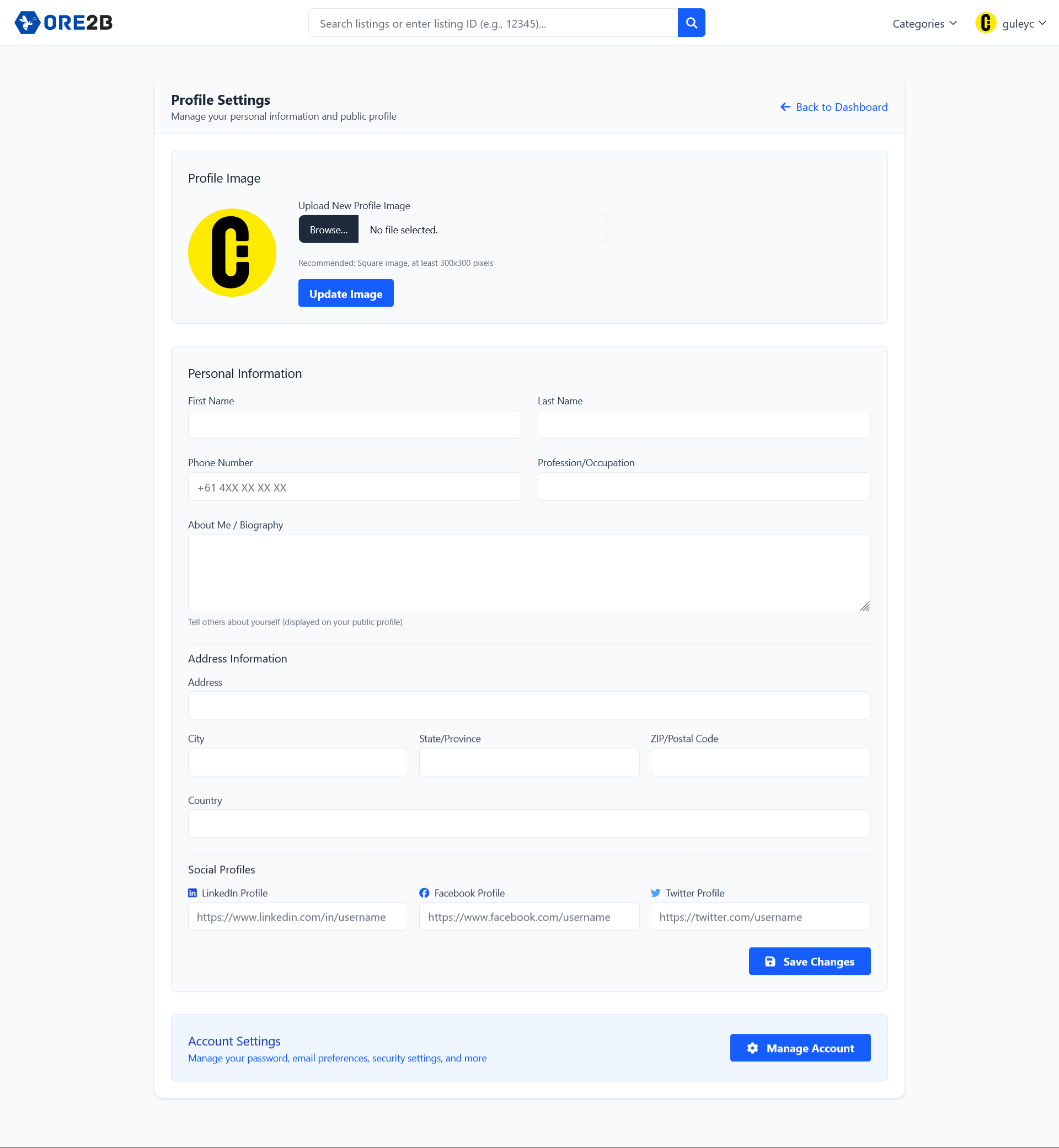 Profile Settings