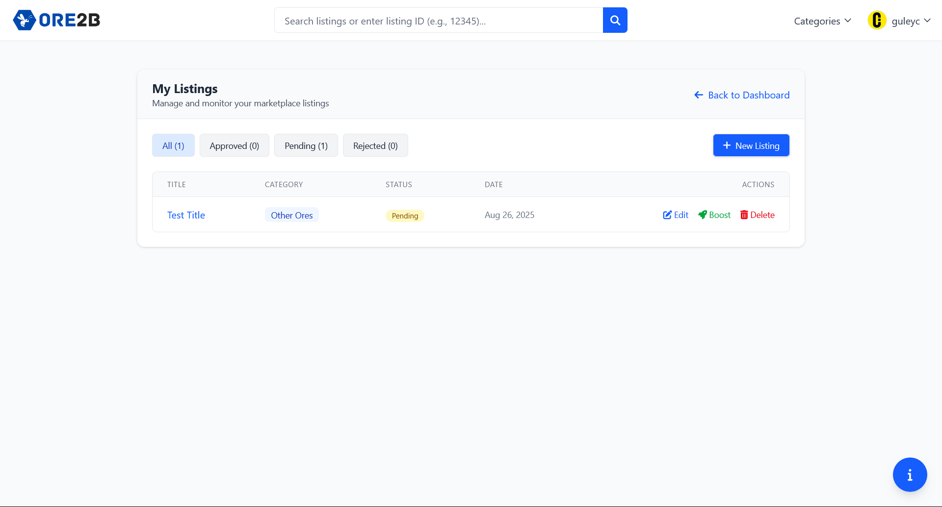 My Listings Page