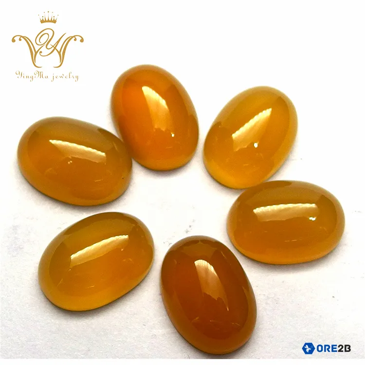Natural Oval Yellow Agate Gemstone Cabochon Beads